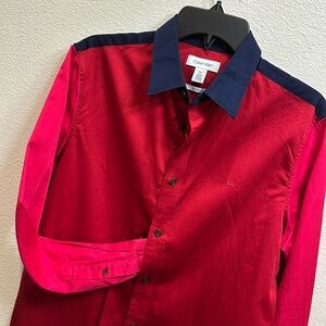 Calvin Klein long sleeve dress shirt stretch cotton slim fit pink red navy multi